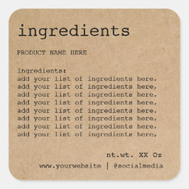 Einfache Minimalistische Schwarz-Weiß-Inhaltsstoff Quadratischer Aufkleber