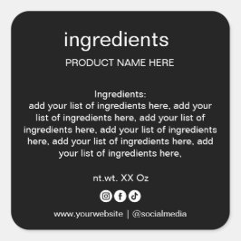 Einfache Minimalistische Schwarz-Weiß-Inhaltsstoff Quadratischer Aufkleber