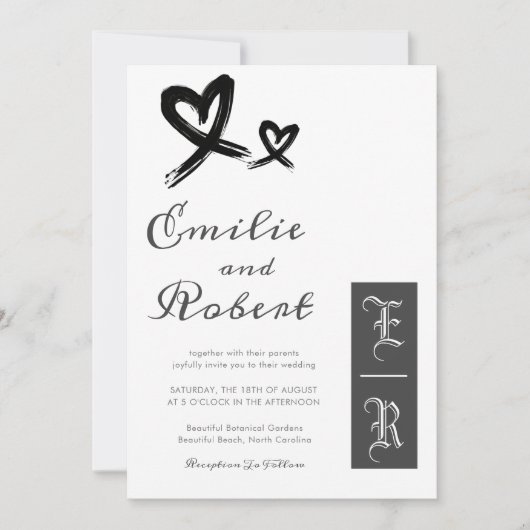 Einfache Minimalistische Schwarz-Weiß-Monogramm-Ho Einladung (Vorderseite)