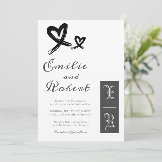 Einfache Minimalistische Schwarz-Weiß-Monogramm-Ho Einladung (Stehend Vorderseite)