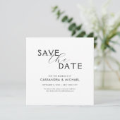 Einfache Minimalistische Schwarz-Weiß-Schrift-Hoch Save The Date (Stehend Vorderseite)