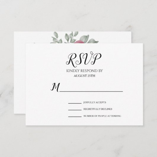 Einfache Minimalistische Schwarz-Weiß-Script-Hochz RSVP Karte (Vorne/Hinten)