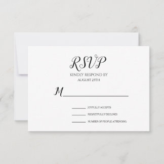 Einfache Minimalistische Schwarz-Weiß-Script-Hochz RSVP Karte
