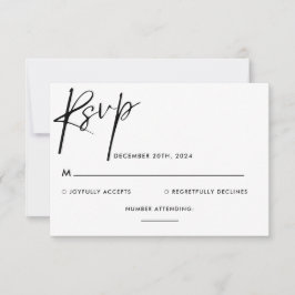 Einfache Minimalistische Schwarz-Weiß-Script-Hochz RSVP Karte