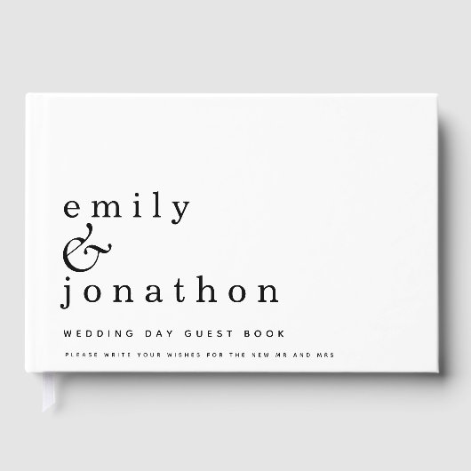 Einfache Minimalistische Schwarz-weiße Hochzeit Gästebuch (Vorderseite)