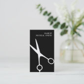Einfache Minimalistische Schwarz-weiße Schere-Haar Visitenkarte (Stehend Vorderseite)