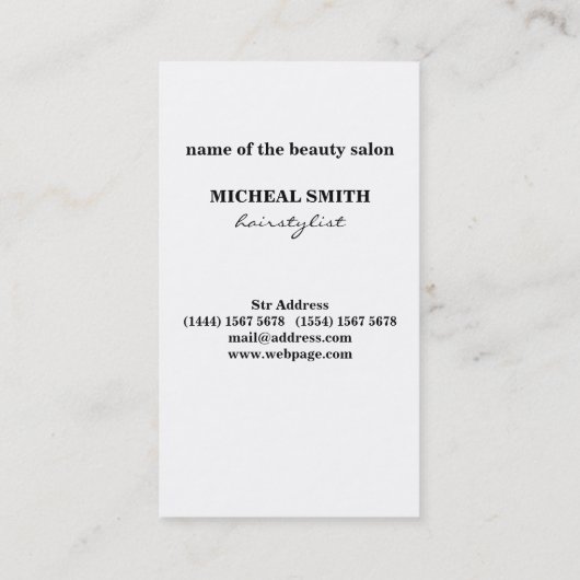 Einfache Minimalistische Schwarz-weiße Schere-Haar Visitenkarte (Rückseite)