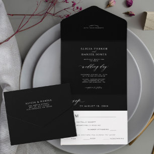 Einfache minimalistische schwarze und weiße elegan all in one einladung