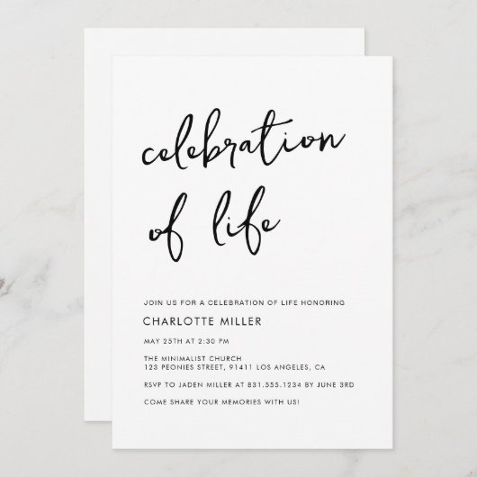 Einfache Minimalistische Script-Feier Einladung (Vorne/Hinten)