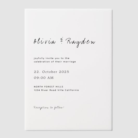 Einfache Minimalistische Script-Hochzeit Pergament Einladungen (Vorderseite)