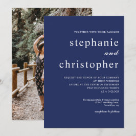 Einfache Minimalistische Script Navy Blue Foto Hoc Einladung