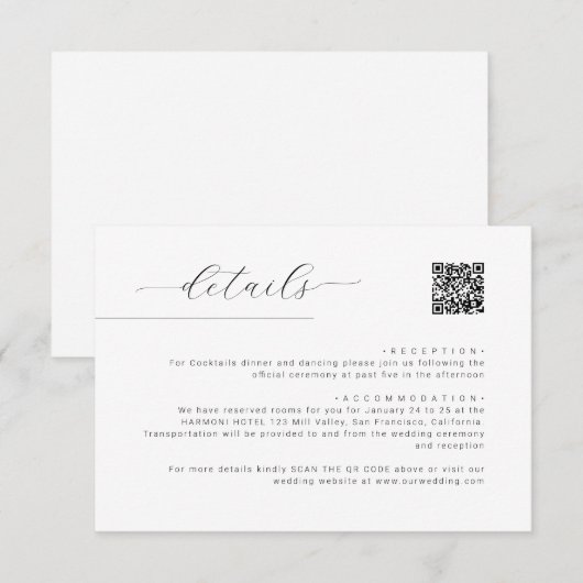 Einfache Minimalistische Script QR Code Hochzeitde Begleitkarte (Vorne/Hinten)