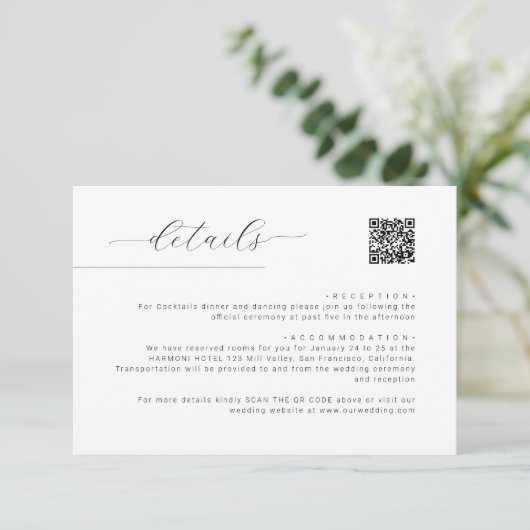 Einfache Minimalistische Script QR Code Hochzeitde Begleitkarte (Stehend Vorderseite)