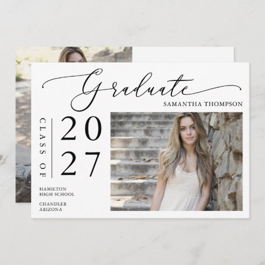 Einfache Minimalistische Script School Abschluss F Einladung (Vorne/Hinten)