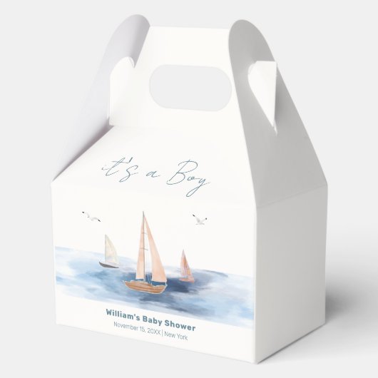 Einfache Minimalistische Segelboot Babydusche Geschenkschachtel (Rückseite)