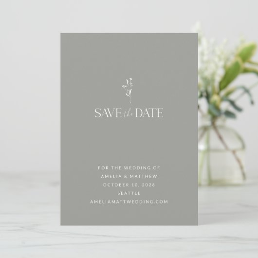 Einfache Minimalistische Silver Gray Wedding Save The Date (Stehend Vorderseite)