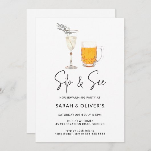 Einfache Minimalistische Sip & See Housewärmung Einladung (Vorne/Hinten)