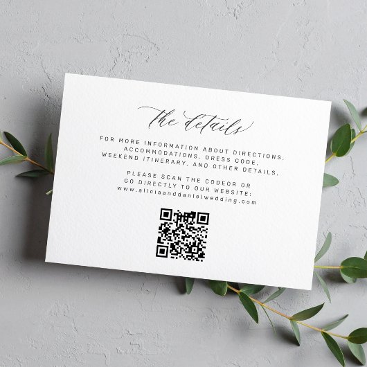 Einfache minimalistische Skript QR Code Hochzeit D Begleitkarte