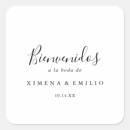 Einfache Minimalistische spanische Hochzeit Quadratischer Aufkleber (Vorderseite)