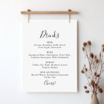 Einfache Minimalistische Speisekarte Poster<br><div class="desc">Dieses einfache,  minimalistische Blumengetränk-Menü ist perfekt für eine moderne Hochzeit. Das einfache und elegante Design zeichnet sich durch klassische und extravagante Schriftzeichen in Schwarz und Weiß aus.</div>