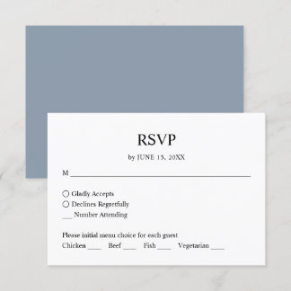 Einfache minimalistische staubblaue Hochzeits-RSVP RSVP Karte