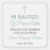 Einfache Minimalistische Taufe und erster Geburtst Quadratischer Aufkleber (Vorderseite)