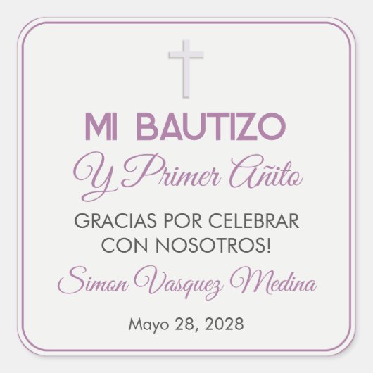 Einfache Minimalistische Taufe und erster Geburtst Quadratischer Aufkleber (Vorderseite)