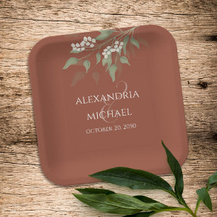 Einfache Minimalistische Terracotta Hochzeitskalli Pappteller
