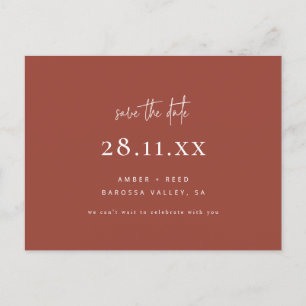 Einfache Minimalistische Terracotta Save the Date Ankündigungspostkarte