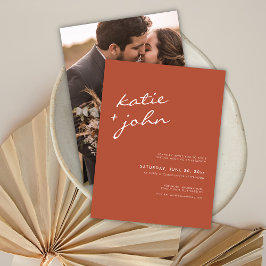 Einfache Minimalistische Terracotta Virtual Weddin Einladungspostkarte