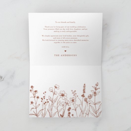 Einfache Minimalistische Terracotta-Wildblume Hoch Dankeskarte (Innenseite)