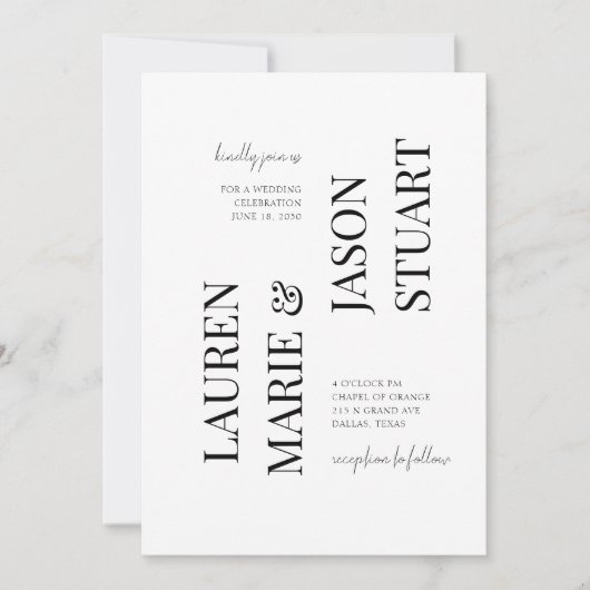 Einfache Minimalistische Typografie Black Wedding Einladung (Vorderseite)