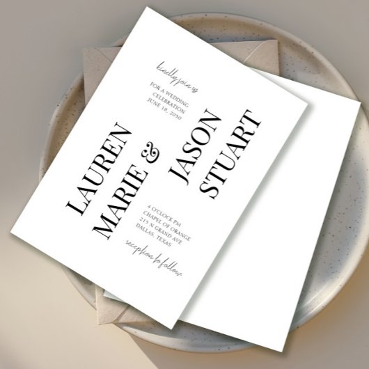 Einfache Minimalistische Typografie Black Wedding Einladung