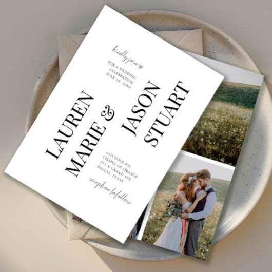 Einfache Minimalistische Typografie Black Wedding Einladung