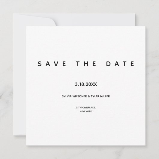 Einfache Minimalistische Typografie-Hochzeit Save The Date (Vorderseite)