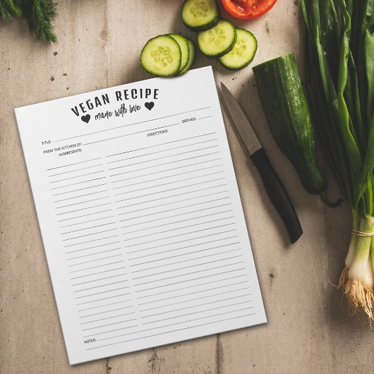 Einfache Minimalistische Vegane Rezeption Notepad Notizblock
