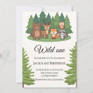 einfache minimalistische Waldtiere Geburtstag Einladung