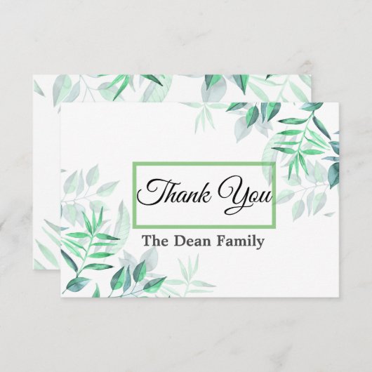 Einfache Minimalistische Wasserfarbe Beileid Grüne Dankeskarte (Vorne/Hinten)