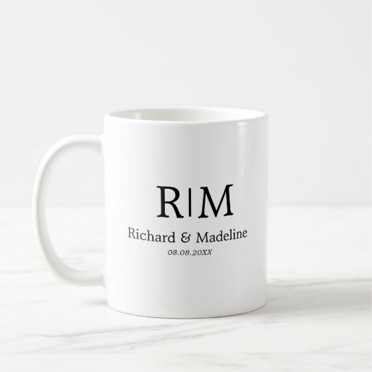 Einfache Minimalistische Wedding Monogram Black Kaffeetasse (Links)