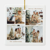 Einfache Minimalistische Weihnachts-Vier-Foto-Typo Keramikornament (Rückseite)