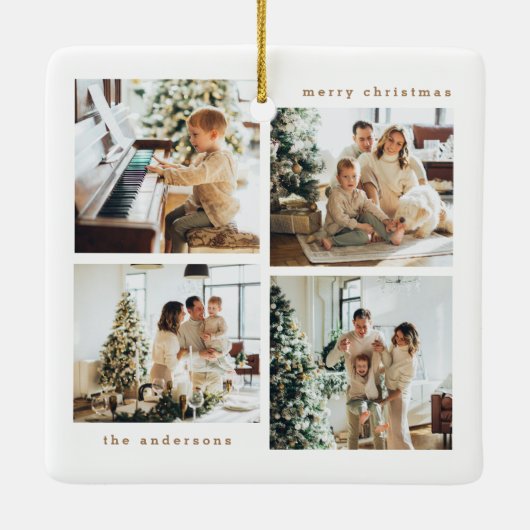 Einfache Minimalistische Weihnachts-Vier-Foto-Typo Keramikornament (Rückseite)