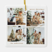 Einfache Minimalistische Weihnachts-Vier-Foto-Typo Keramikornament (Vorderseite)