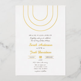 Einfache Minimalistische weiße und goldene Hochzei Folieneinladung