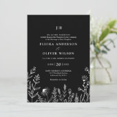 Einfache Minimalistische Wildblume Black Wedding Einladung (Stehend Vorderseite)