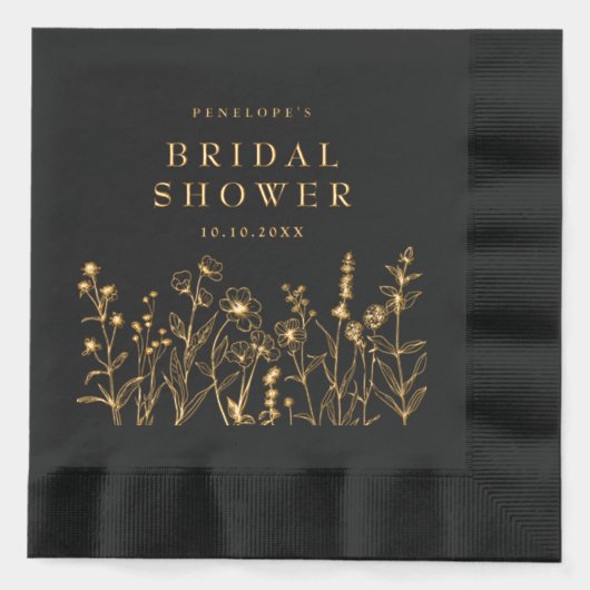 Einfache Minimalistische Wildblume Brautparty Gold Servietten Mit Folie (Vorderseite)