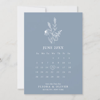 Einfache Minimalistische Wildblume Dusty Blue Wedd Save The Date