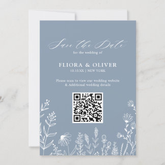 Einfache Minimalistische Wildblume Dusty Blue Wedd Save The Date