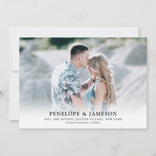 Einfache Minimalistische Wildblume Dusty Blue Wedd Save The Date (Rückseite)