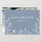 Einfache Minimalistische Wildblume Dusty Blue Wedd Save The Date (Vorne/Hinten)