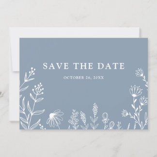 Einfache Minimalistische Wildblume Dusty Blue Wedd Save The Date